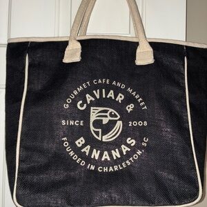 Caviar & Bananas Black Canvass Tote Bag Gently Used